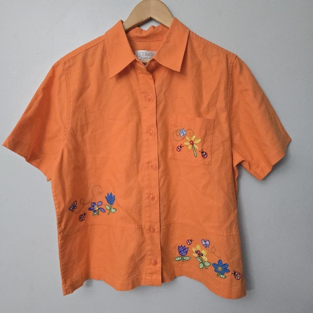 Christopher Banks Womens X (14W) Linen Blend Button Blouse Top Floral Butterfly - Picture 1 of 10